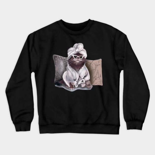 Cozy Cat In A Bathrobe Crewneck Sweatshirt by xsaxsandra